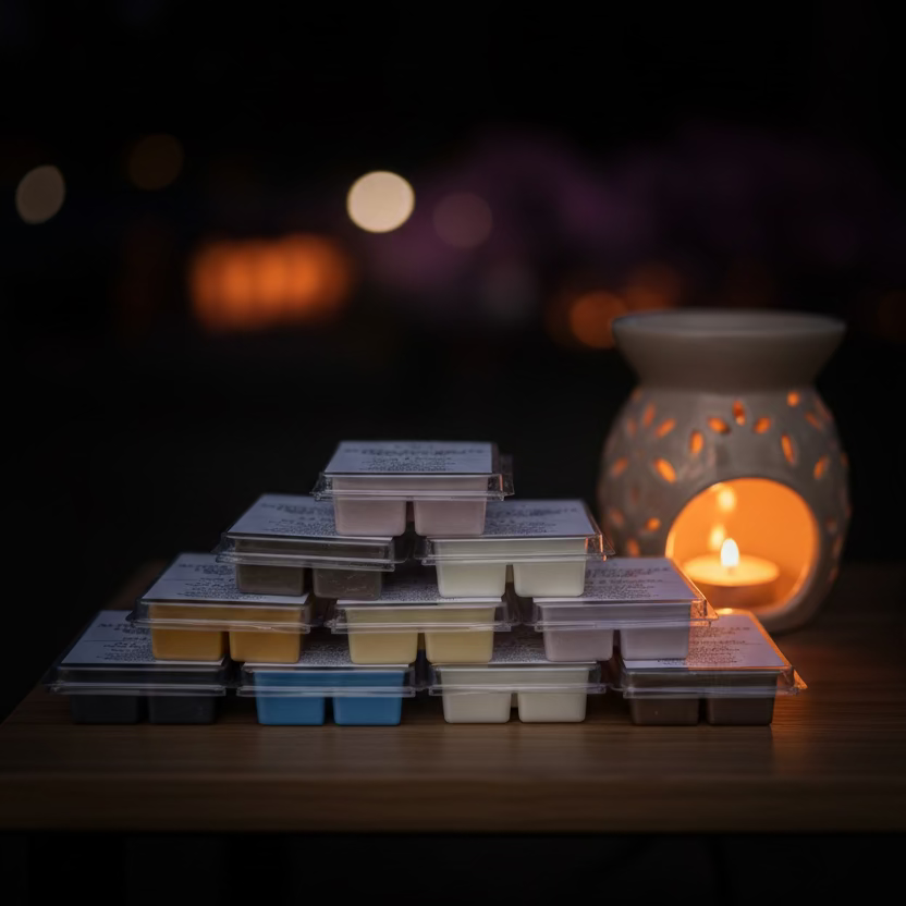 Wax melts sitting next to a wax melter